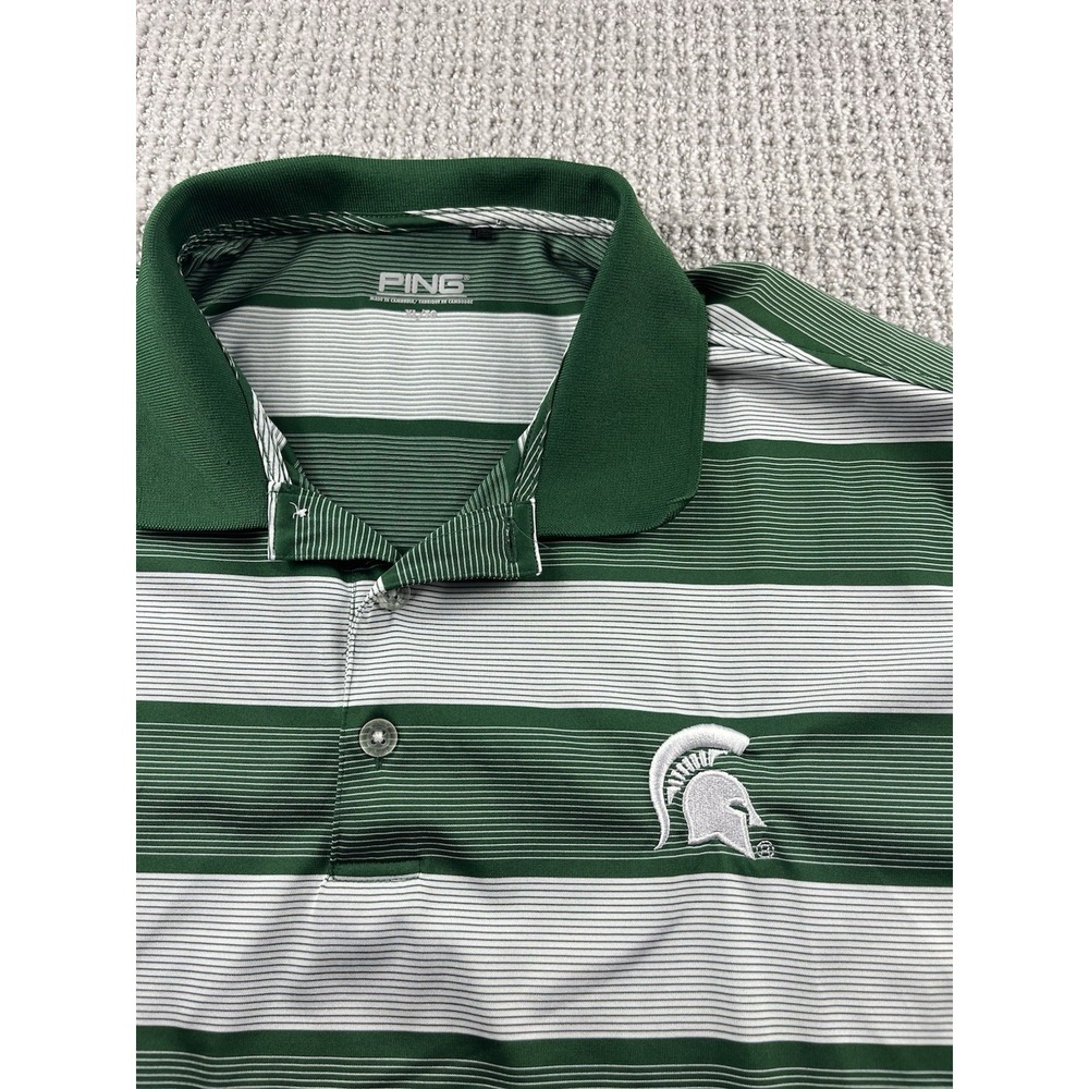 Michigan State Spartans Ping Golf Polo Shirt Green Performance Striped Men's XL